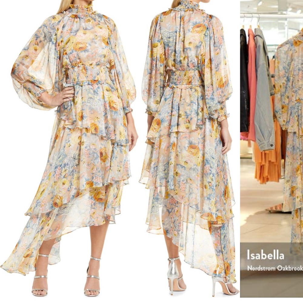 Elliatt Astrid Floral Long Sleeve Asymmetric Dress